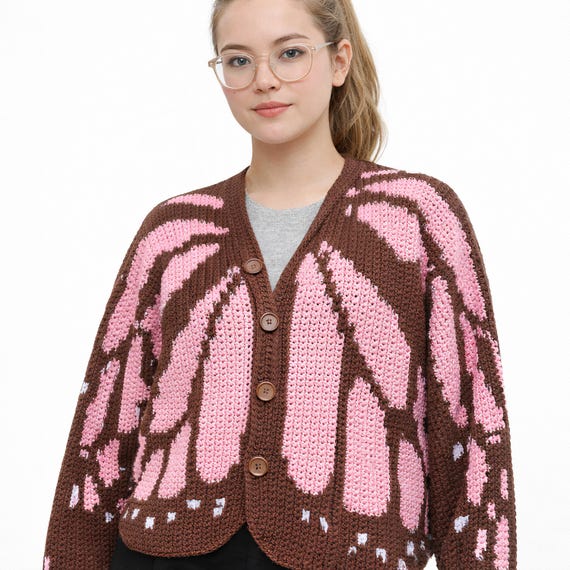 Monarch Butterfly Crochet Cardigan Pattern PDF, TikTok Trend Tutorial, Butterfly Sweater Pattern, Aesthetic Crochet Cardigan Different Sizes
