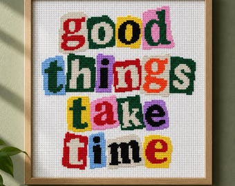 Retro Ransom Note Cross Stitch Pattern – Mental Health Quote (PDF Download)