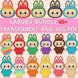 Labubu Bundle 45+ PNG SVG PDF | Cute Labubu Digital Clipart | Transparent Stickers | Instant Download Printable Designs