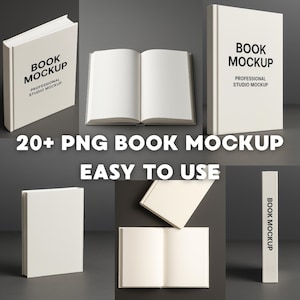 Book Mockup 20+ PNG, Blank Book Cover Template, Realistic Book Mockup for Authors, Photorealistic Book Cover Display