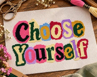 Choose Yourself Cross Stitch Pattern, Self Care Ransom Note Quote PDF