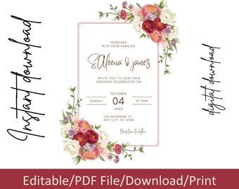 Invitación para baby shower con flores silvestres: Plantilla editable (PDF)