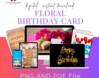 Tarjeta de cumpleaños floral: Tarjeta de felicitación imprimible (PDF de 5x7)