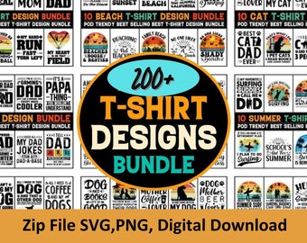 Paquete de más de 200 diseños de camisetas: SVG, PNG (descarga digital)