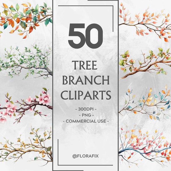 Tree Branch Cliparts - Watercolor - Digital Painting - 300 DPI - PNG Clipart - Boarder Design - Commercial Use