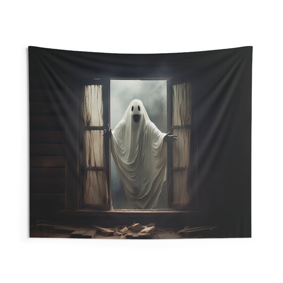 Halloween Decor Tapestry Scary Ghost Climbing Through the Window Wall Hanging Haunting Ghost Art Print Etsy