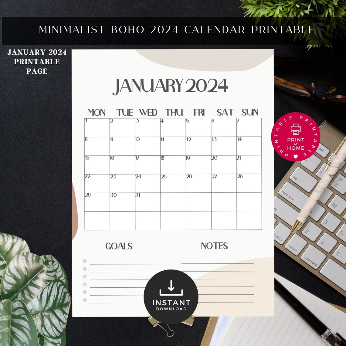 Minimalist Boho January 2025 Calendar Printable Modern Etsy