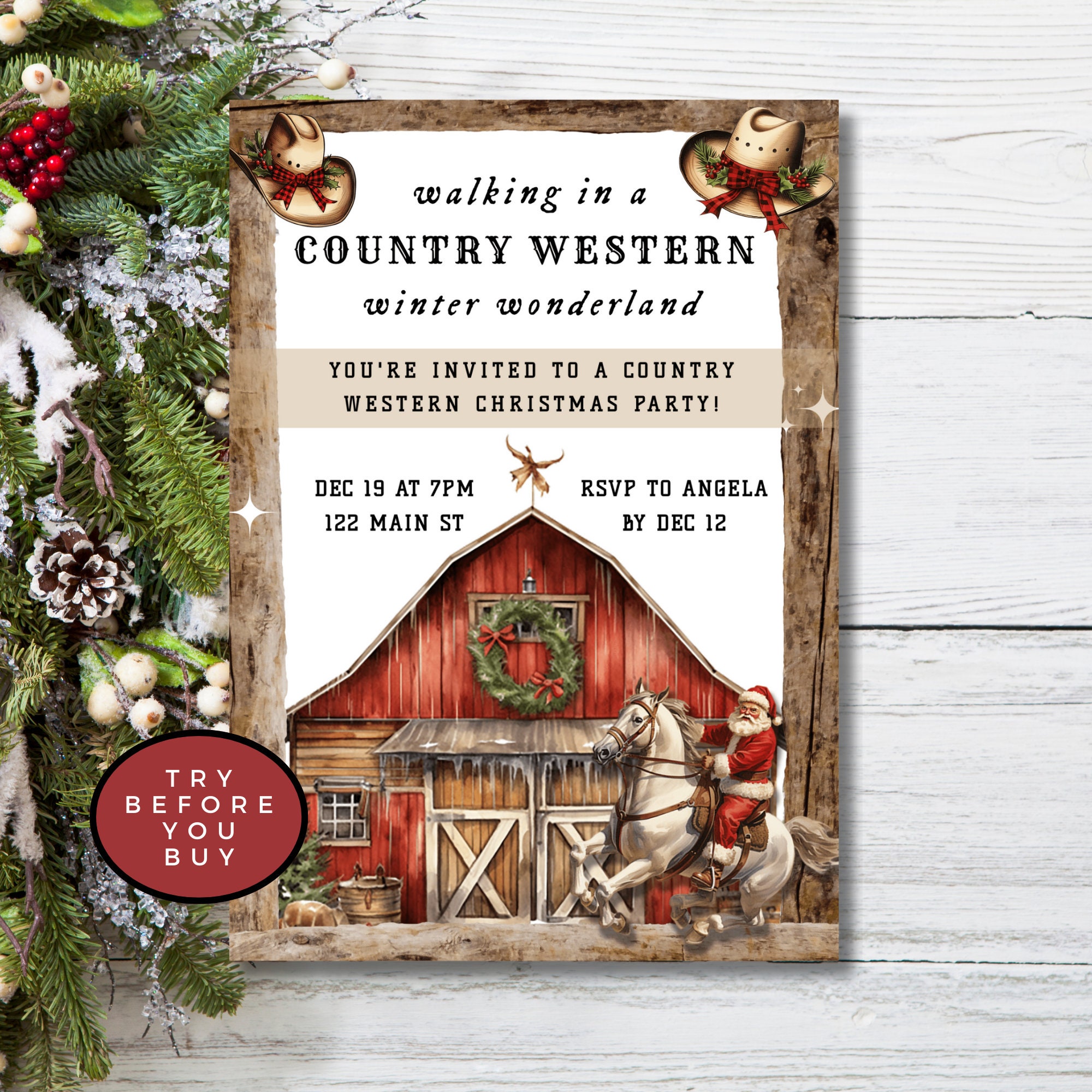 Western Holiday Party Invite, Country Western Christmas Party, Holiday ...