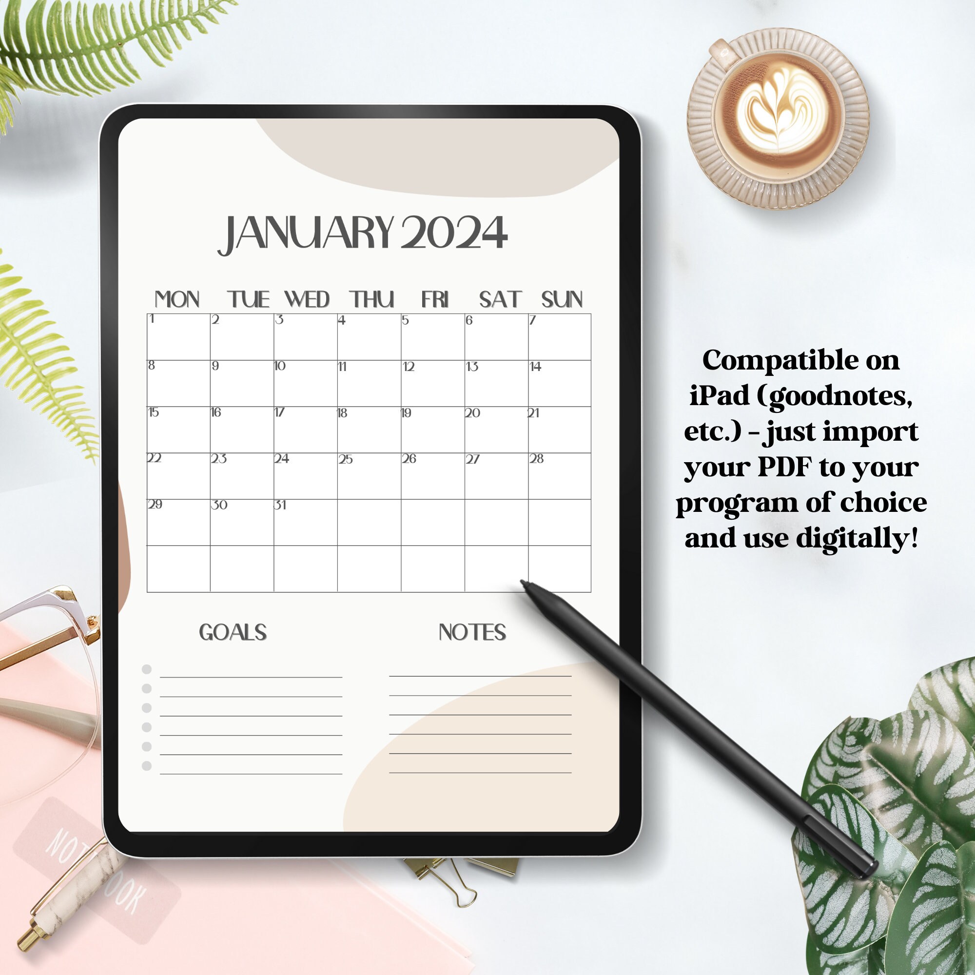 Minimalist Boho January 2025 Calendar Printable Modern Etsy