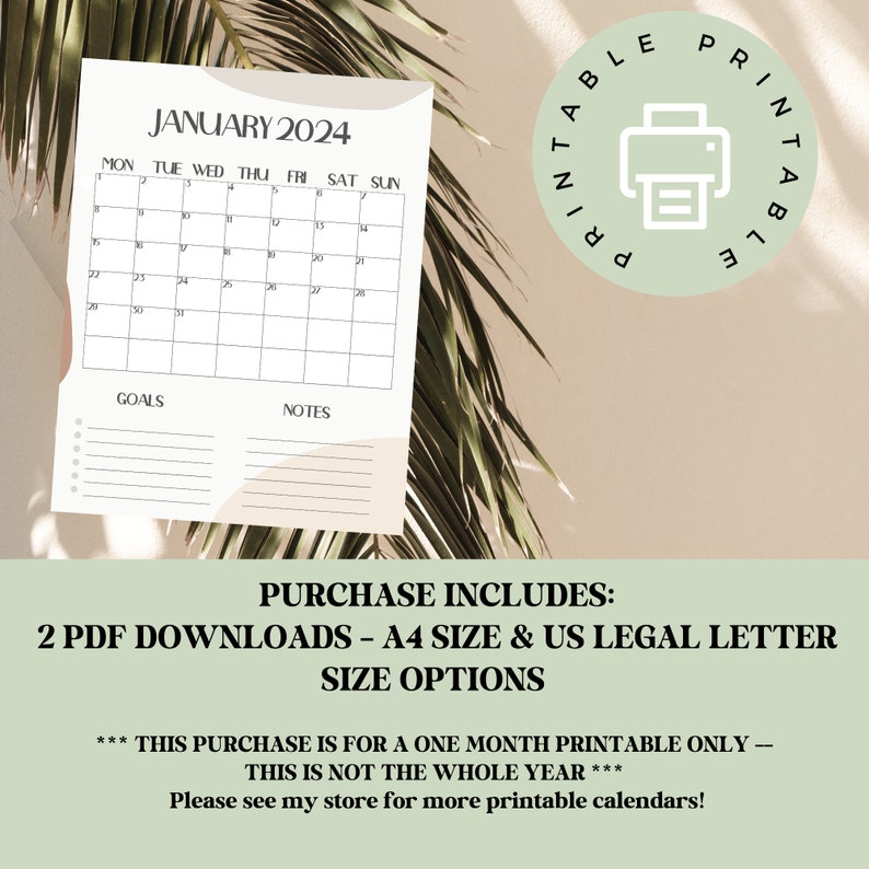 Minimalist Boho January 2025 Calendar Printable Modern Etsy