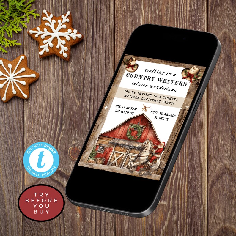 Western Holiday Party Invite, Country Western Christmas Party, Holiday