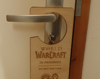 Accroche-porte World of Warcraft Plaque de porte WoW fabriquée à la main Accroche-porte WoW en bois Cadeau de fan de World of Warcraft Geek de salle de jeux WoW