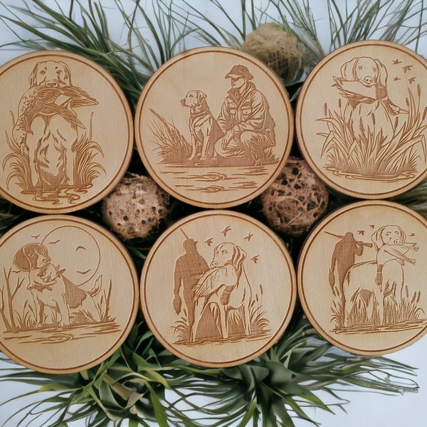 Ensemble de 6 sous-verres en bois de scènes de chasse à la faune Dessous de verre de la faune Cadeau unique de collection de dessous de verre pour le cadeau du chasseur passionné de plein air