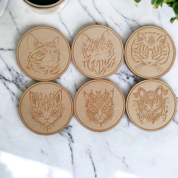 Kat houten onderzetters van Craftygiftsplace