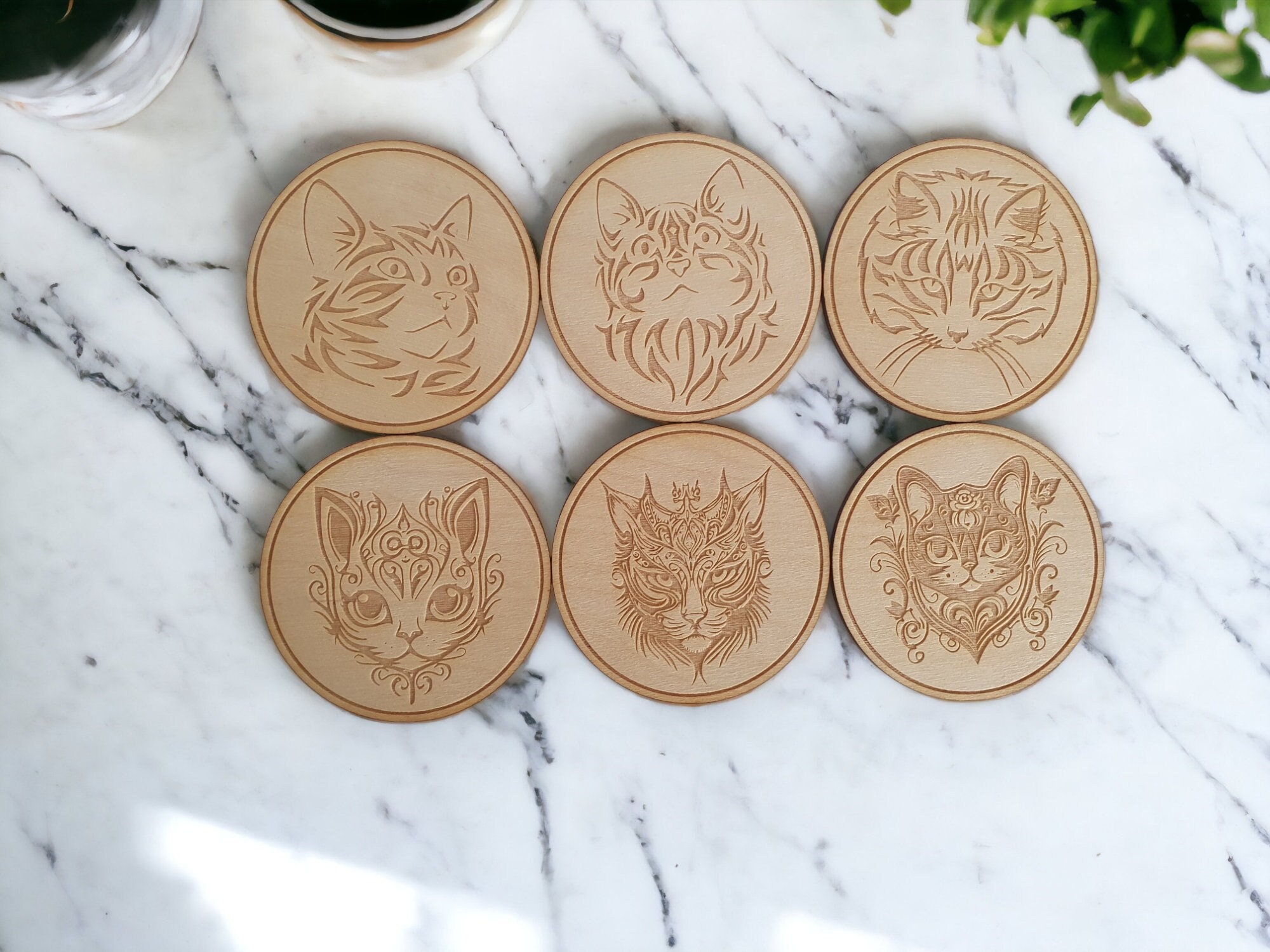 Kat houten onderzetters van Craftygiftsplace