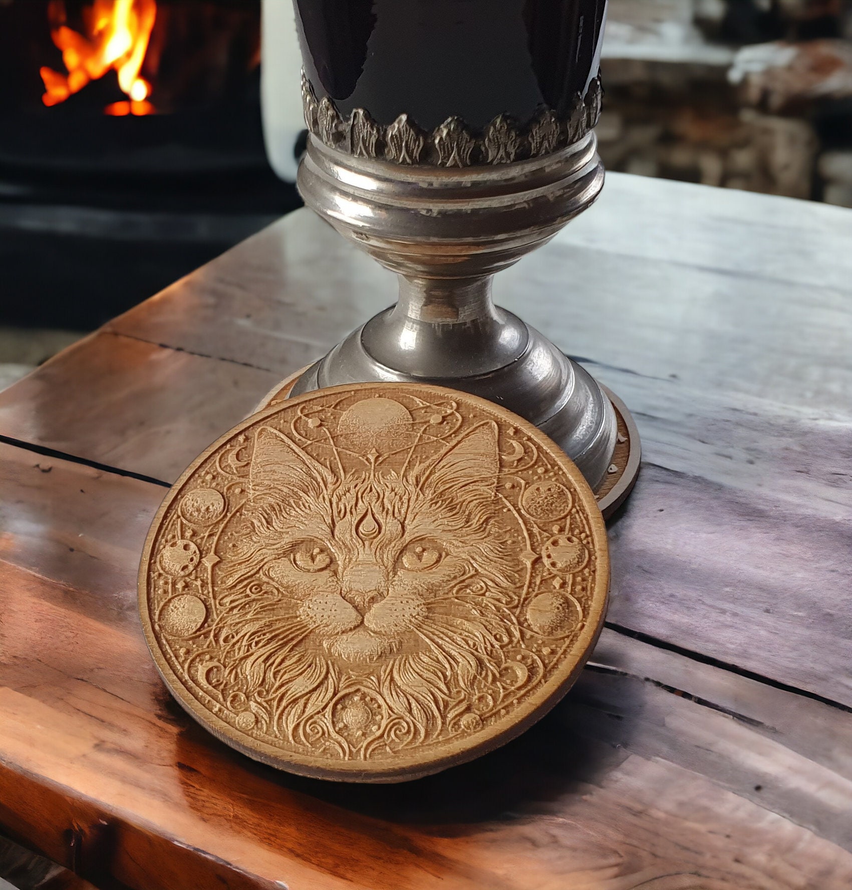 Hemelse kat houten onderzetters van Craftygiftsplace