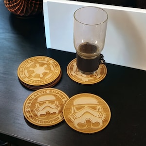 Set of 4 Star Wars Wooden Coasters Stormtrooper coasters Star Wars Enthusiastc Star Wars Memorabilia Star Wars Home Decor Premium Drinkware.