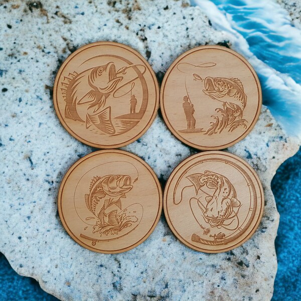 Fishing Porta-copos de madeira da Craftygiftsplace