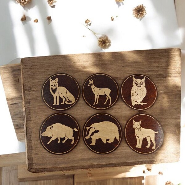 Bosdieren houten onderzetters van Craftygiftsplace