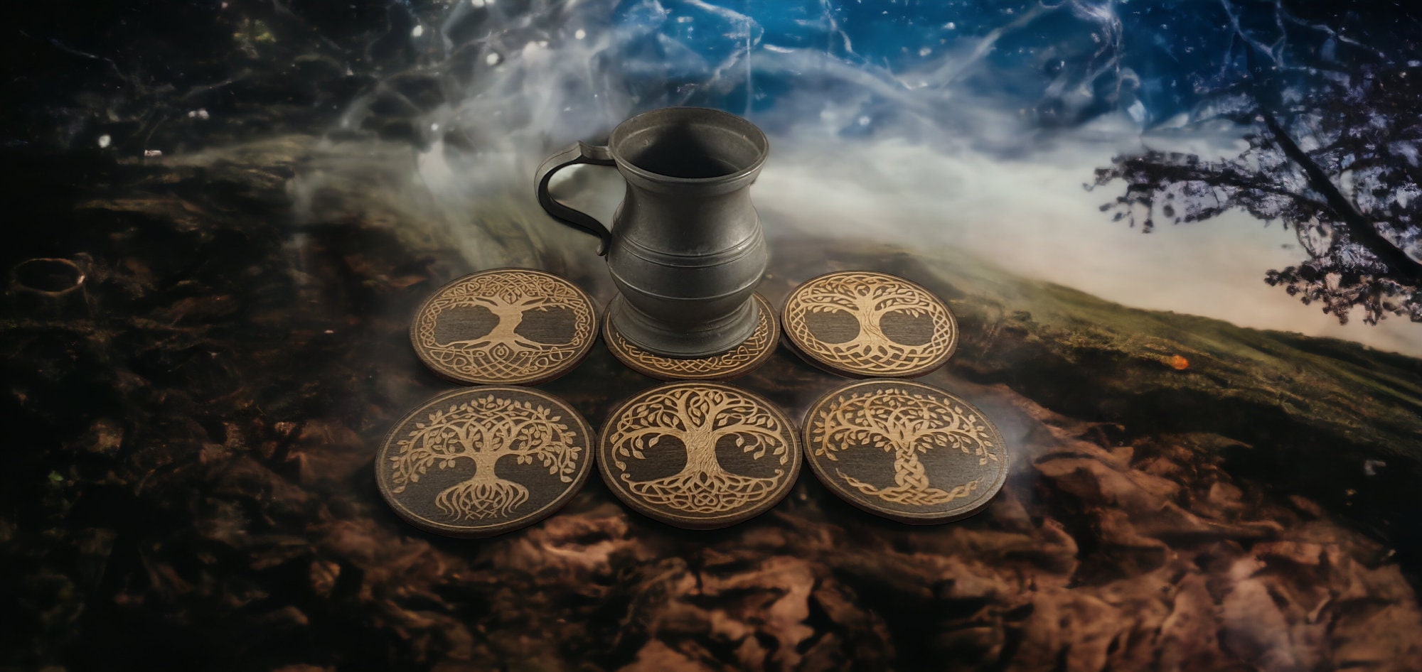 Levensboom houten onderzetters van Craftygiftsplace