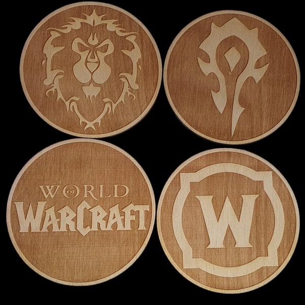 Sous-bocks en bois fantastiques inspirés du jeu déco Cadeau unique pour les fans de Fantasy Fans de WoW Objets de collection MMORPG sous-bocks Horde vs Alliance