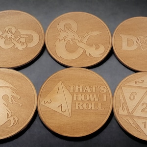 Set of 6 DnD Coasters Dungeons and Dragons Decor D20 Inspired Coasters DnD Game Night Essentials D&D Gift RPG Coasters Role-Playing decor 20