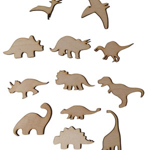 Formas de dinosaurios de madera, recortes de bosques, artesanías de madera, decoración DIY, formas de dinosaurios, proyectos de decoupage y manualidades DIY, juguetes Montessori.
