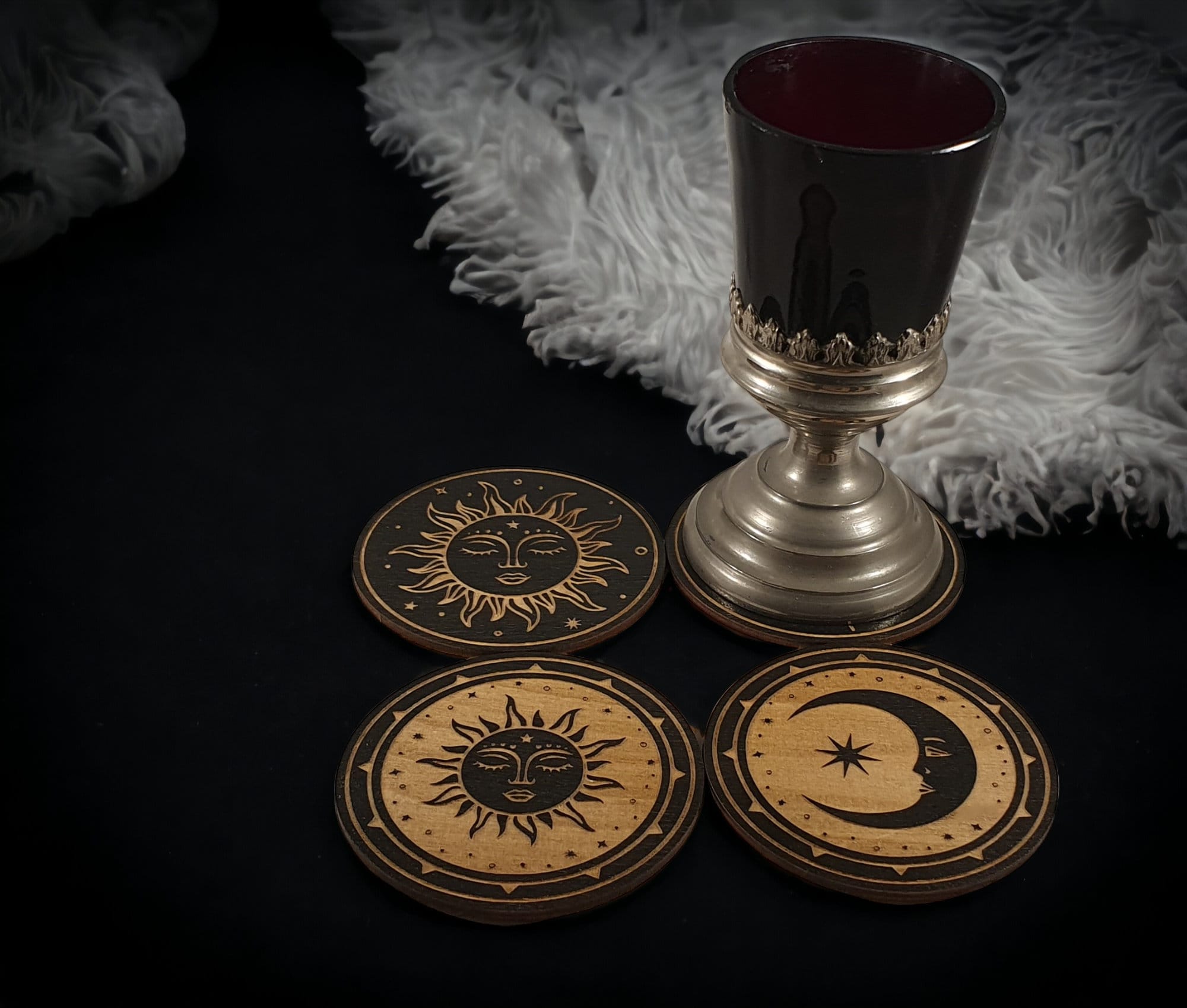 Zon en maan houten onderzetters van Craftygiftsplace