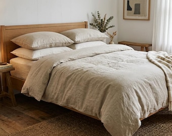 Natural cotton duvet cover set, neutral bedding, organic linen, minimalist bedroom decor, stone washed soft bedding, earth comforter cover