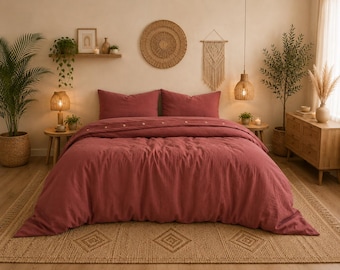 marron Bettwäsche-Set aus 100% Baumwolle, weiches, atmungsaktives Bettwäsche-Set, Boho-Luxus-Stil, Hochzeit Bettwäsche-Set, Queen-Size-Bettbezug-Set,