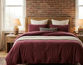 Kastanienbraune Bettwäsche aus 100% Baumwolle, weiche, atmungsaktive Bettwäsche, Boho-Luxusstil, Leinenbettwäscheset, Bauernhaus-Bettbezug