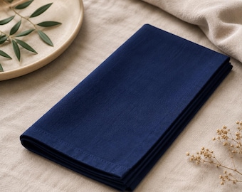 Navy Blue Cotton Napkins, Reusable Cloth Dinner Napkins, Stonewashed Cotton Napkins, Wedding Table Linen, Farmhouse Decor