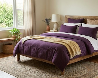 Juego de ropa de cama de algodón en Baingan SOFT, lavado suave, con botones de coco, funda nórdica de lino y algodón 100% para camas Queen, King y Twin, 3 piezas.