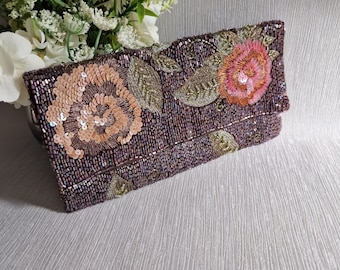 Beautiful beaded flower detailed purse