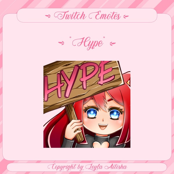 Twitch Single Emote Hype / Cheer / Catgirl / Neko / Fox Girl / Red Hair / Schild / Shield