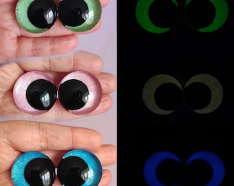 Ojos de seguridad que brillan en la oscuridad, amigurumi, pintados a mano, 16 mm, 18 mm, 20 mm, 25 mm, 30 mm. Ojos de seguridad rosa, azul, verde.