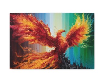 Canvas Wall Art - Phoenix Rising: From Ashes to Sky - Home Decor, Phoenix Art Print, Large Wall Hanging, Unique Office Art, Living