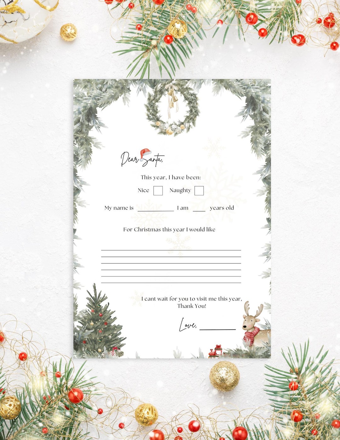 Traditional Father Christmas Letter, Kids Printable Letter to Santa