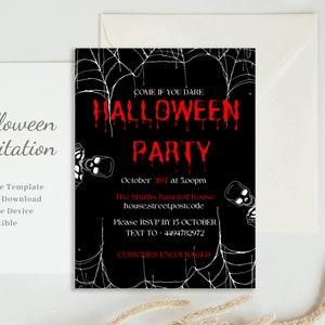 Halloween party invitation card,Editable template, skeleton theme,canva template,Spooktacular,Print on Demand,Halloween birthday Invitation