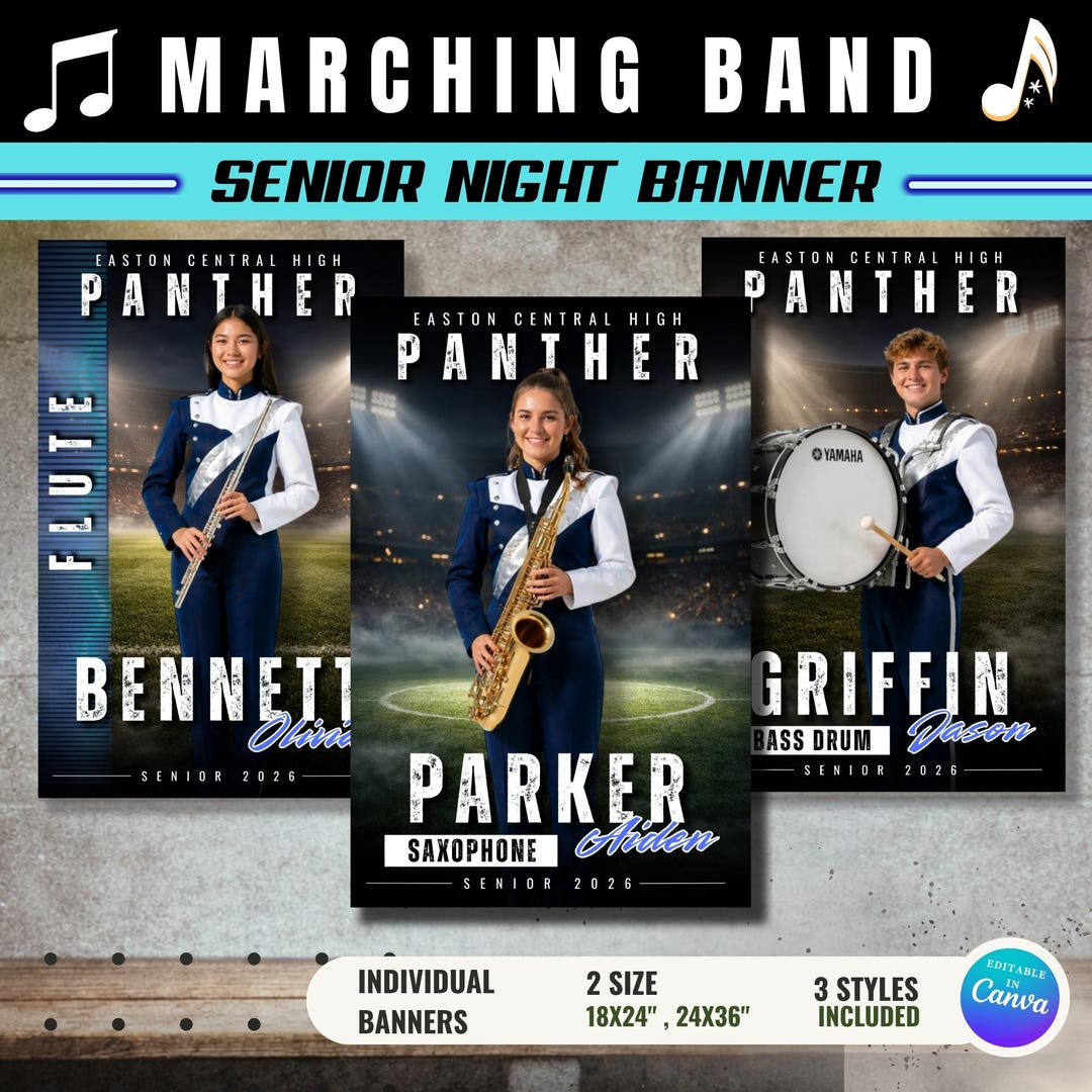 Marching Band Senior Night Banner Template, Classic Stadium Field Style ...