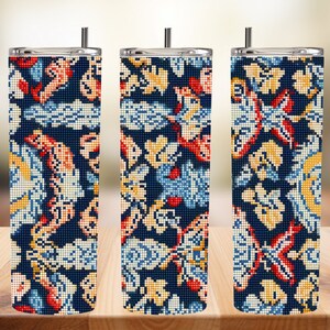 Cross Stitch Pixel navy blue seamless pattern 20oz Skinny, Design colorful Tumbler Wrap Sublimation Design,Straight Tapered , PNG Download