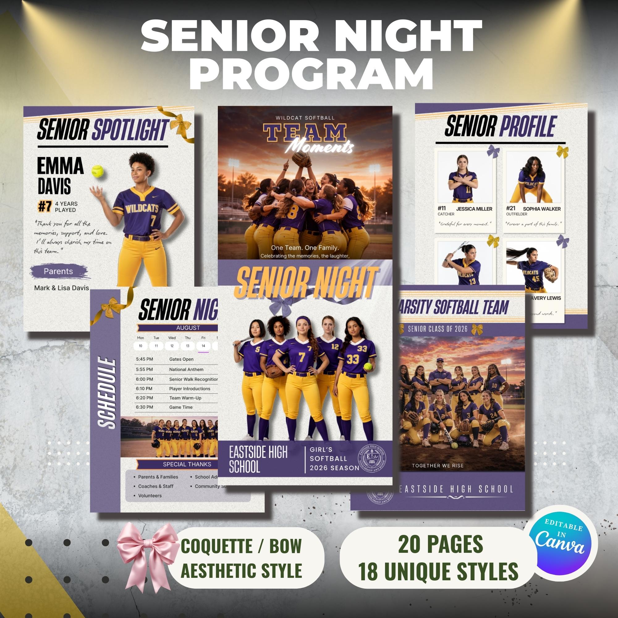 Coquette Senior Night Program Template, Bow Aesthetic Style, 20 Pages ...
