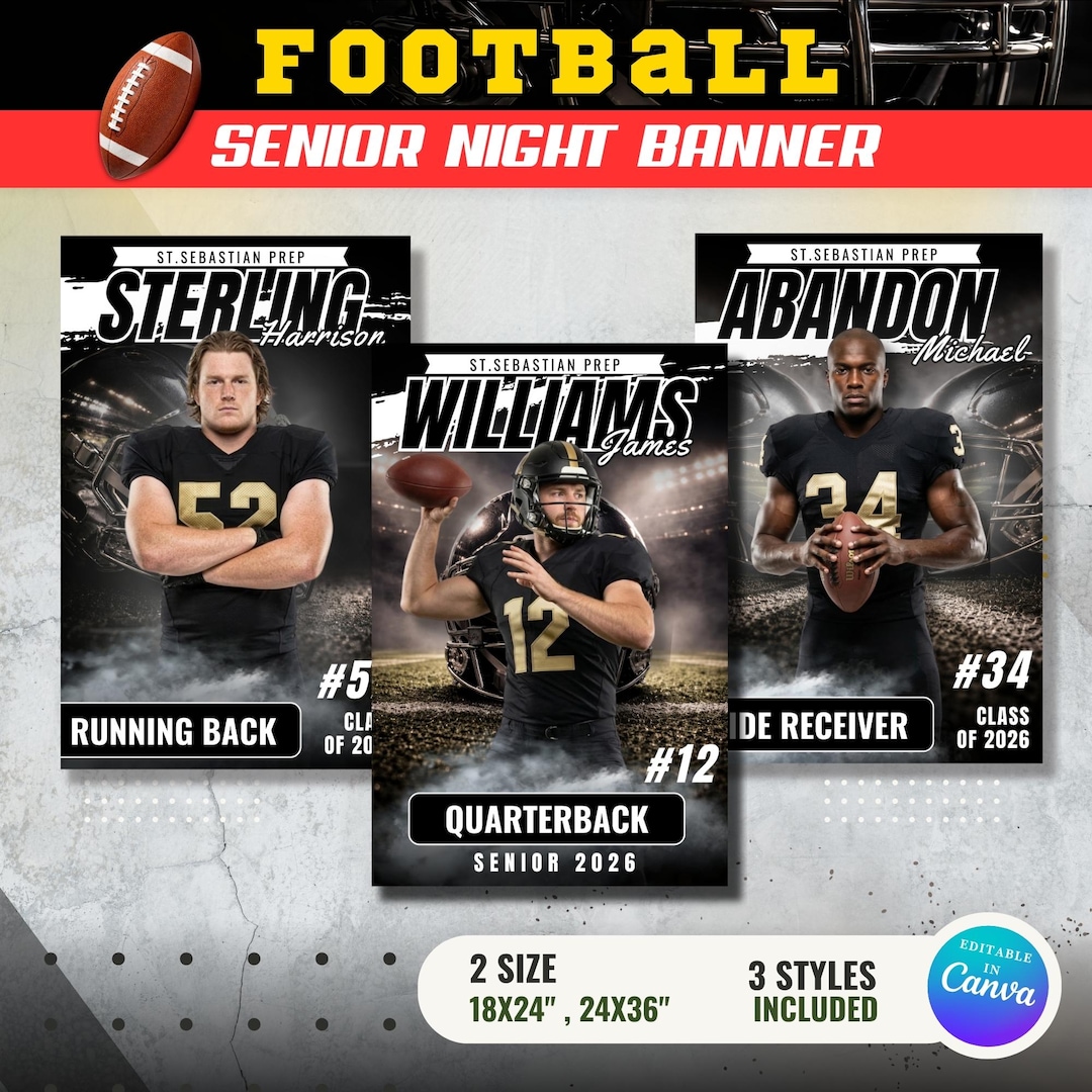 Football Senior Night Banner Canva Template, Editable Athlete Poster ...