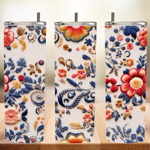 Floral Cross Stitch seamless pattern 20oz Skinny, Design colorful Tumbler Wrap Sublimation Design,Straight Tapered Tumbler Wrap,PNG Download
