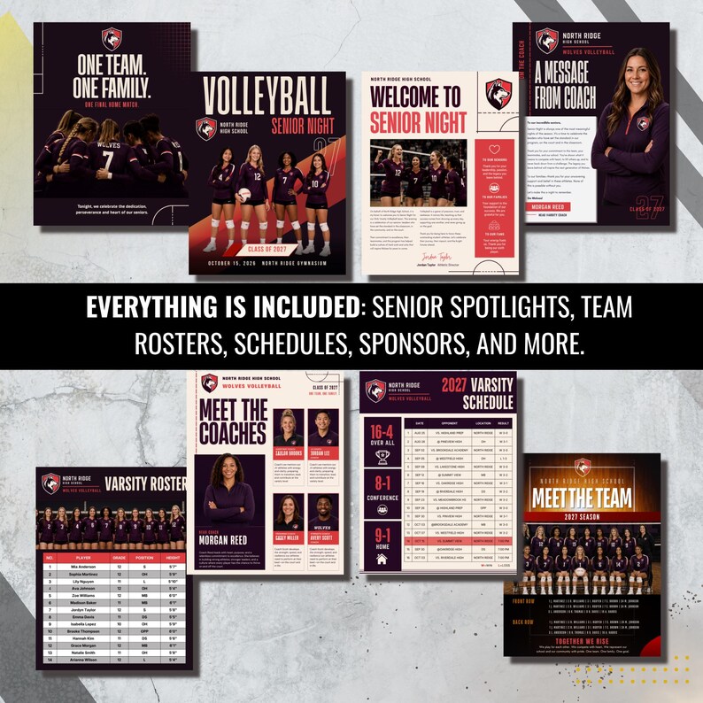 Volleyball Senior Night Program Template, 24 Pages, Editable Canva Team ...