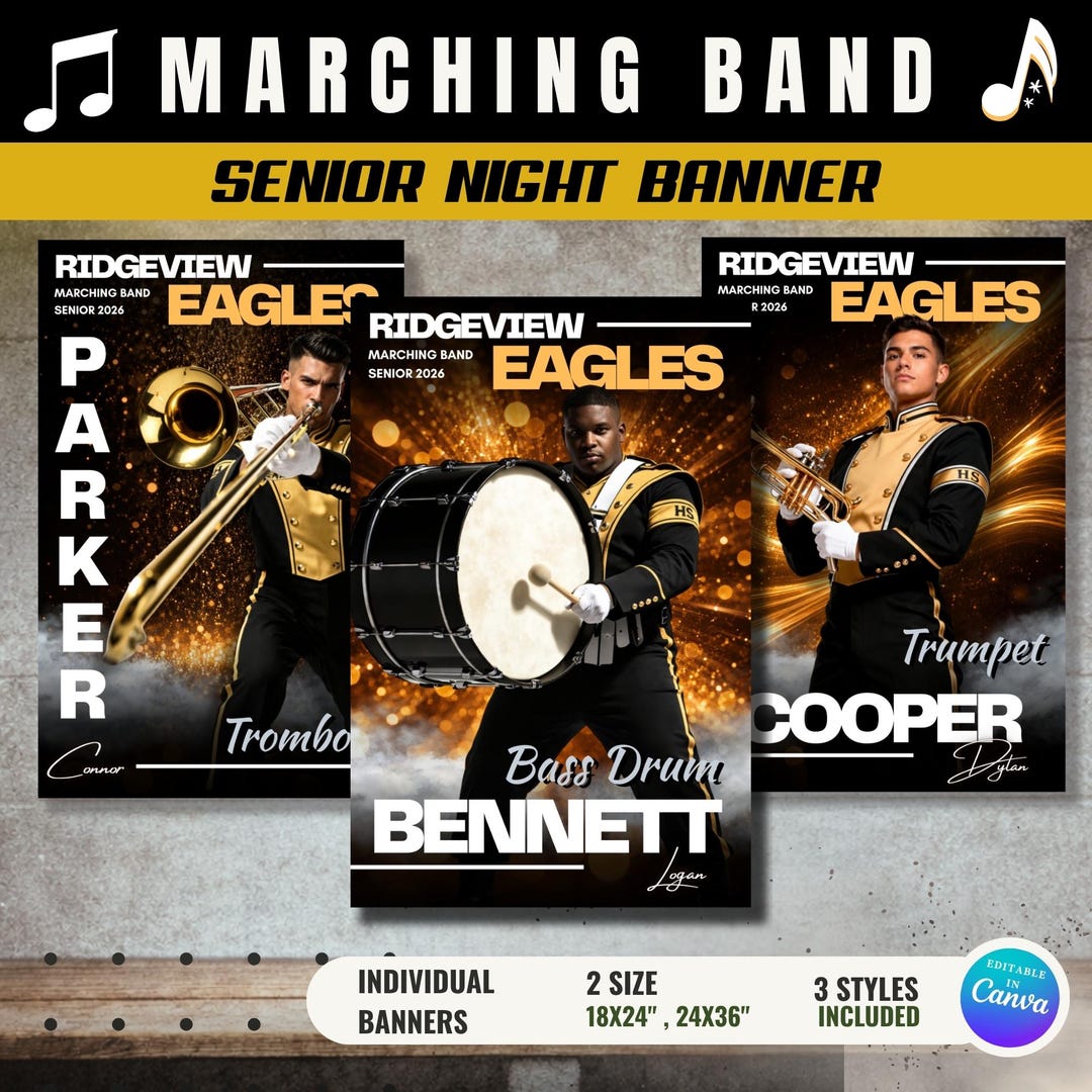 Marching Band Senior Night Banner Template, Cinematic Musician Poster ...