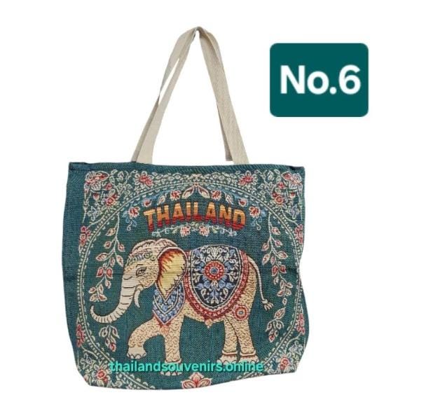 Handmade Thailand Elephant Tote Bag | Woven Fabric Shoulder Bag