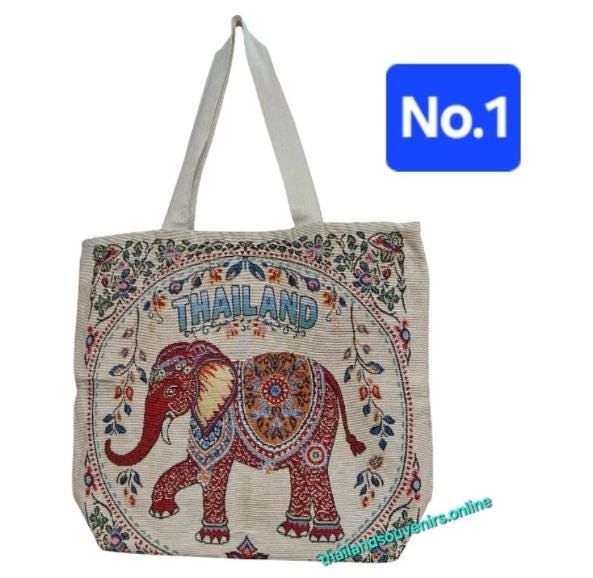 Handmade Thailand Elephant Tote Bag | Woven Fabric Shoulder Bag