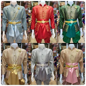 Thai Men’s Traditional Outfit | Pastel Silk Shirt & Jong Kraben Pants | Wedding Ceremony Thai Costume