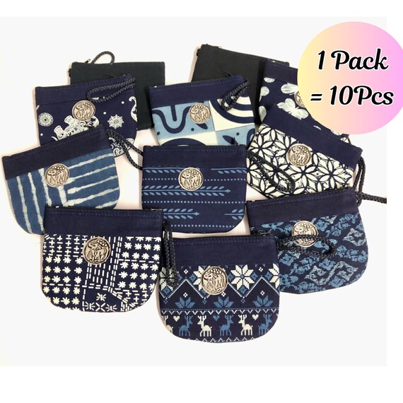 Paquete de 10 llaveros de billetera de algodón índigo con patrón